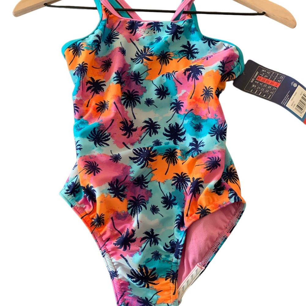 Speedo Youth One Piece Bathing Suit Size 10 Blue Pinks and Blue Turquoise.